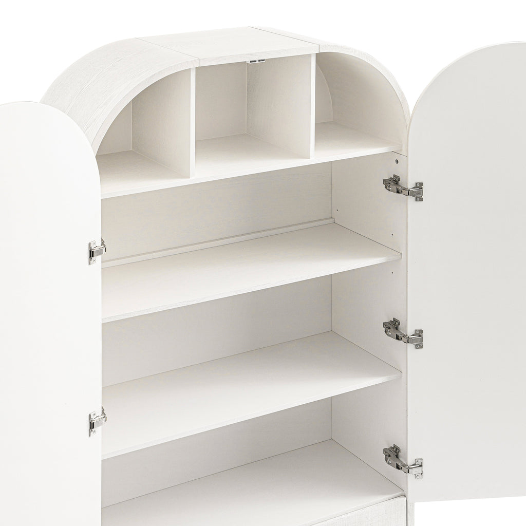 Large Storage Cabinet, Washed White Ash with Raffia