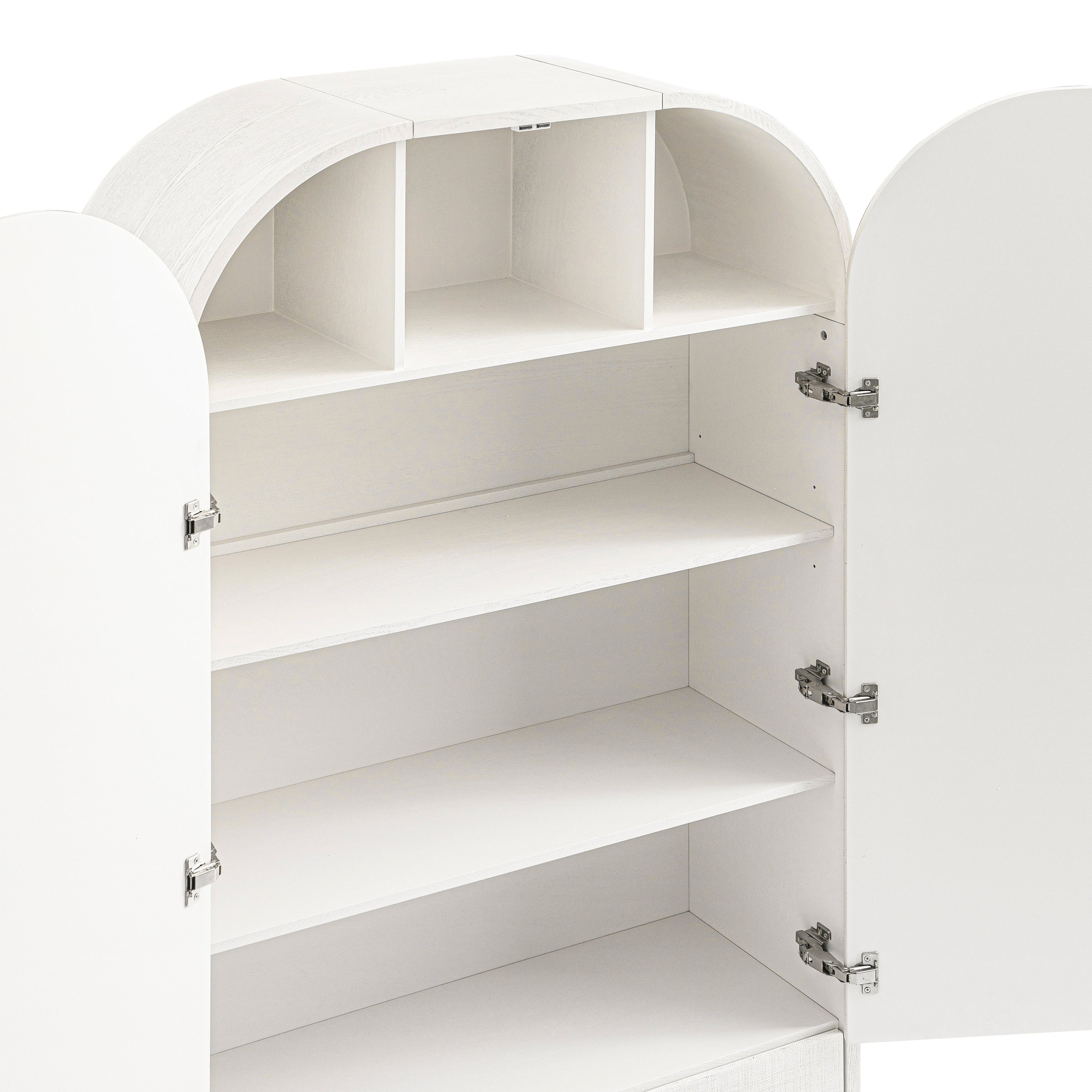 Large Storage Cabinet, Washed White Ash with Raffia