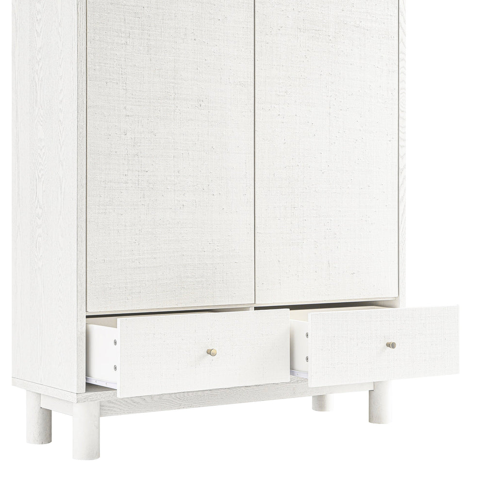 Large Storage Cabinet, Washed White Ash with Raffia