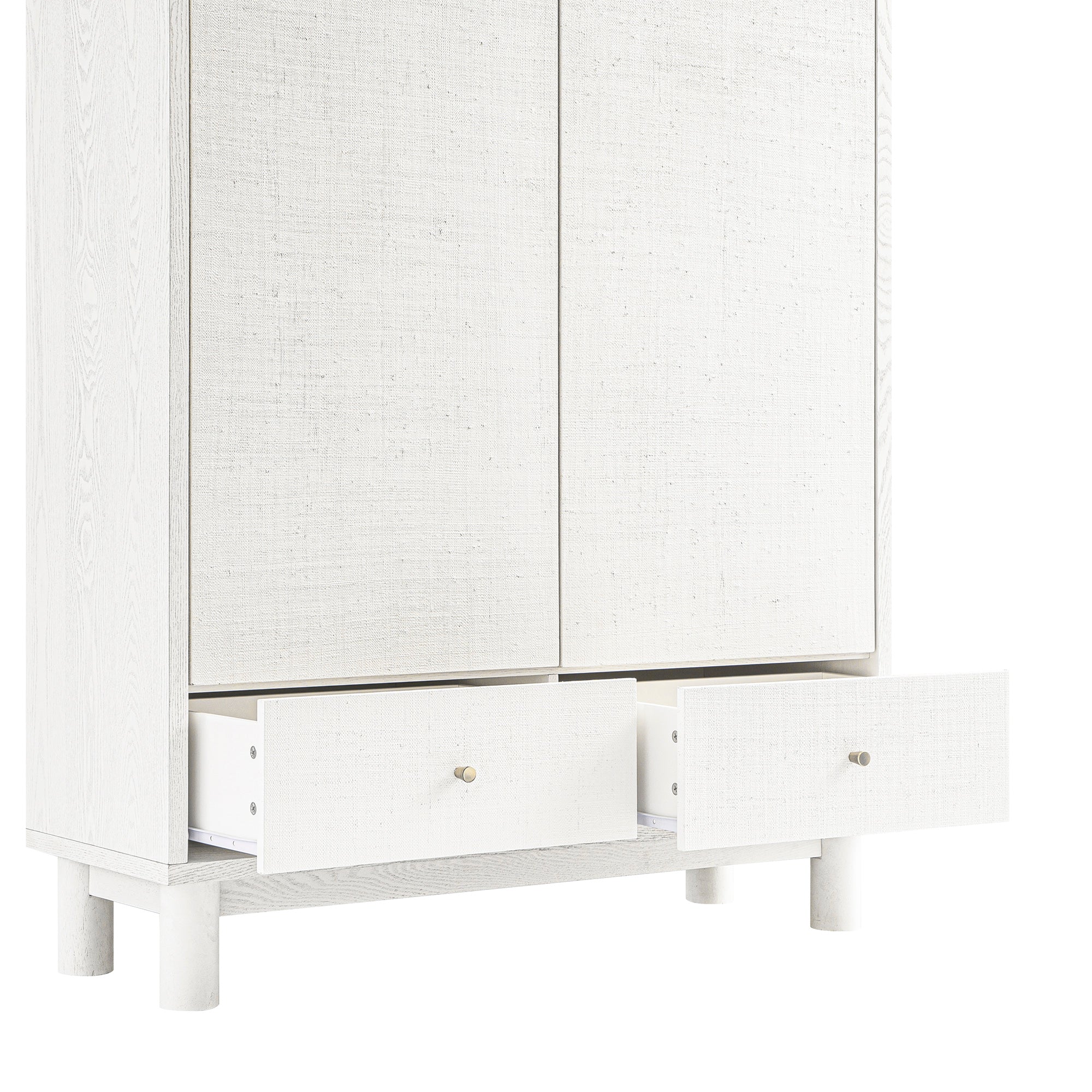 Large Storage Cabinet, Washed White Ash with Raffia