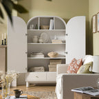 Large Storage Cabinet, Washed White Ash with Raffia