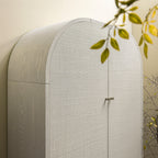 Large Storage Cabinet, Washed White Ash with Raffia