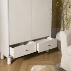 Large Storage Cabinet, Washed White Ash with Raffia