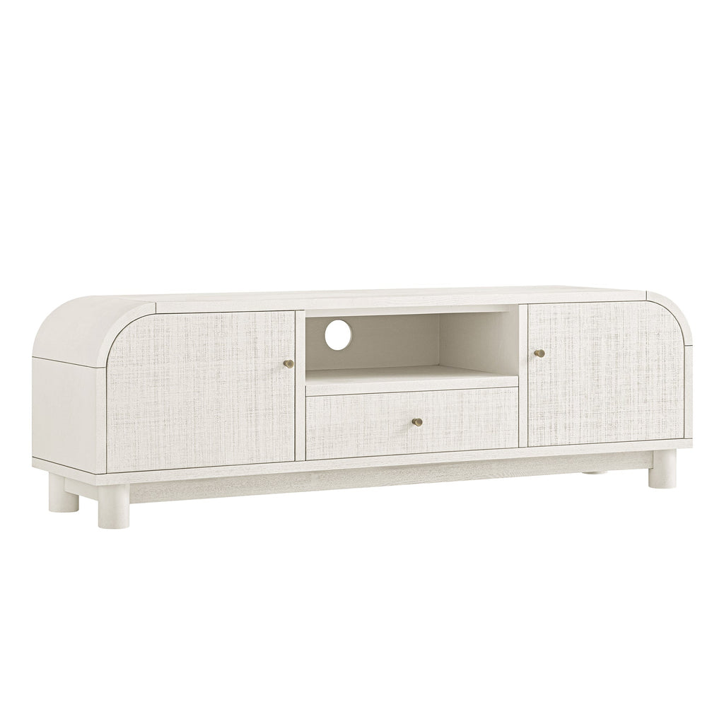 TV Unit, Washed White Ash with Raffia