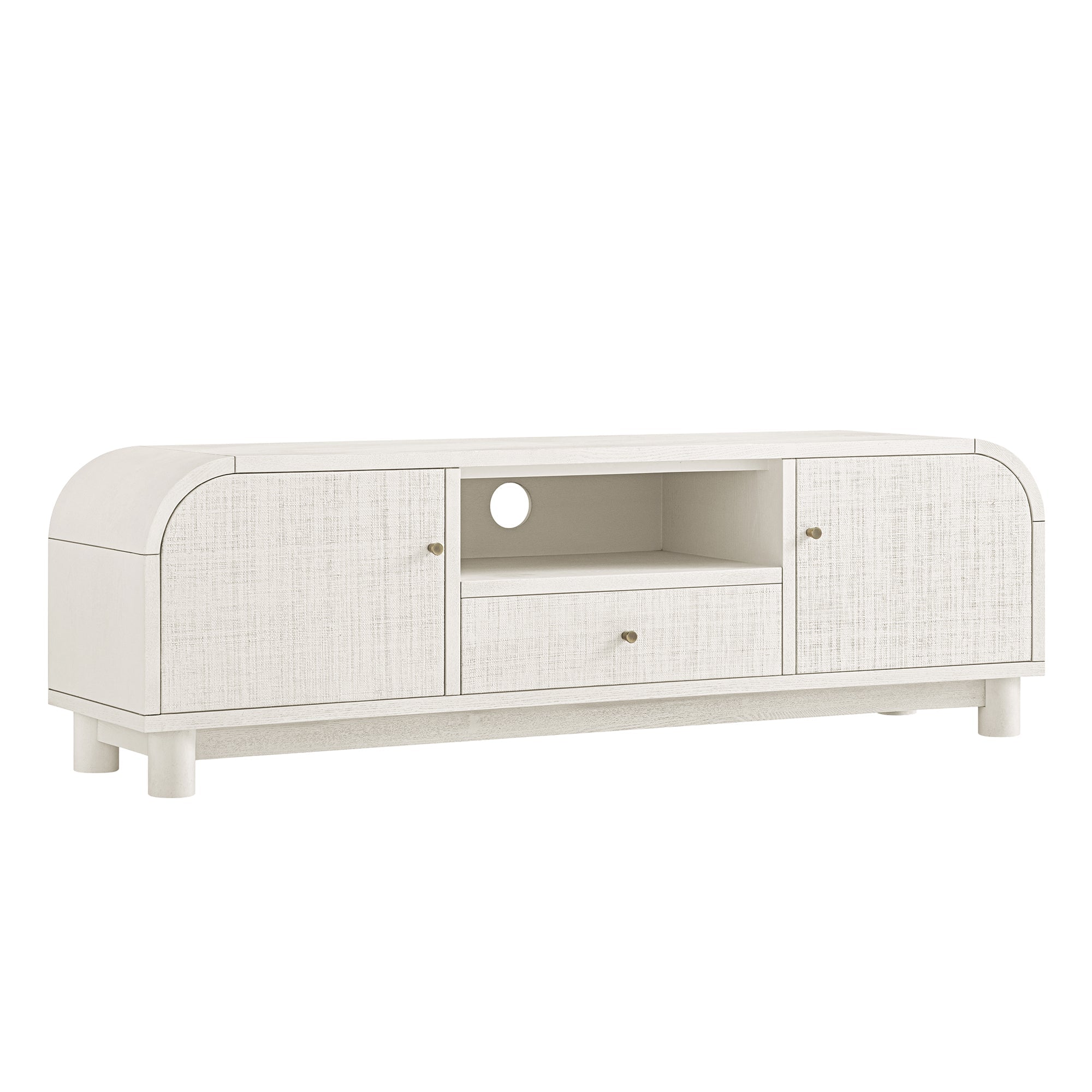 TV Unit, Washed White Ash with Raffia