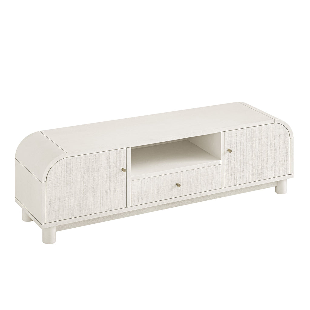 TV Unit, Washed White Ash with Raffia