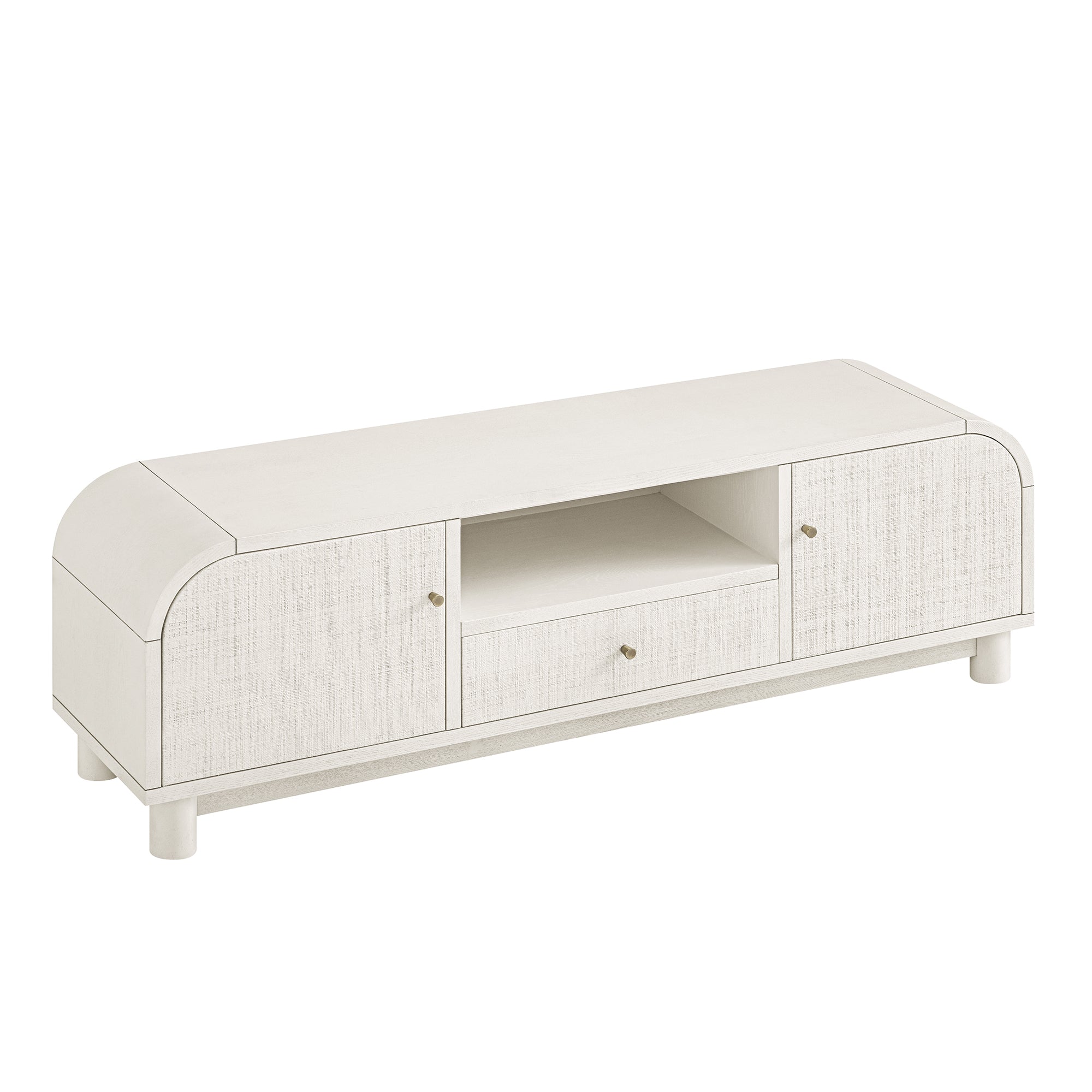 TV Unit, Washed White Ash with Raffia