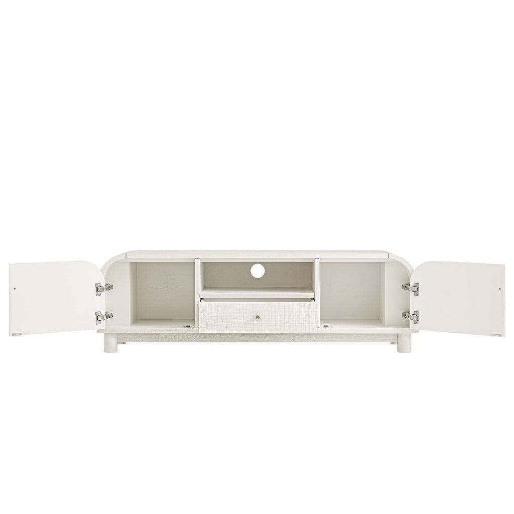 TV Unit, Washed White Ash with Raffia