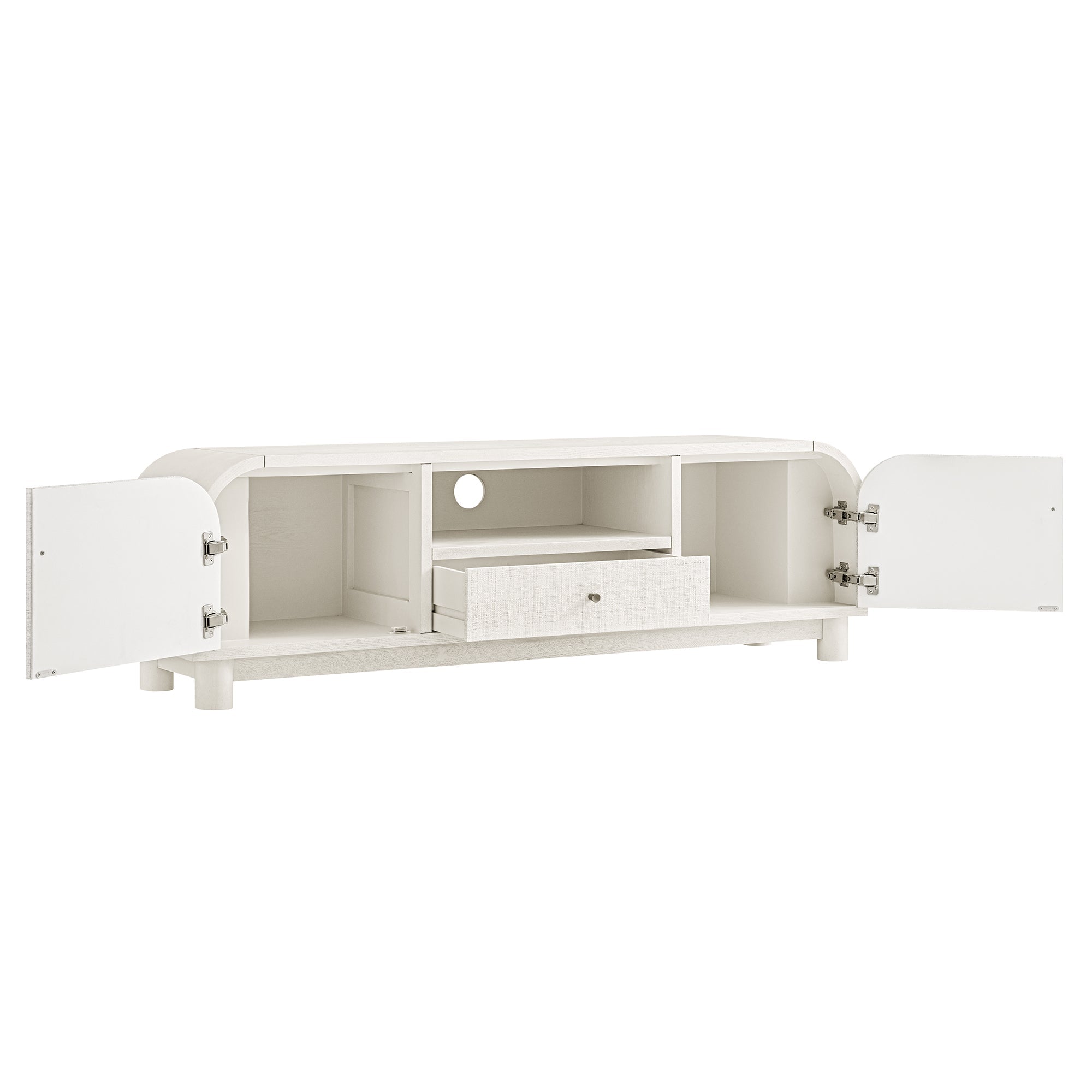 TV Unit, Washed White Ash with Raffia